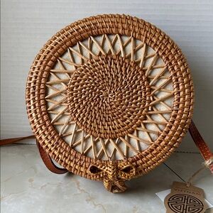 Handcrafted Rattan Crossbody Bag - Brown